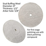 PURUI 6PC 8 Inch Stainless Steel Polishing Buffing Wheel Kit for Bench Grinder,kit with Each 1PC 5/8 Inch Arbor Hole Sisal/Denim/Cotton Wheel and PR PURUI