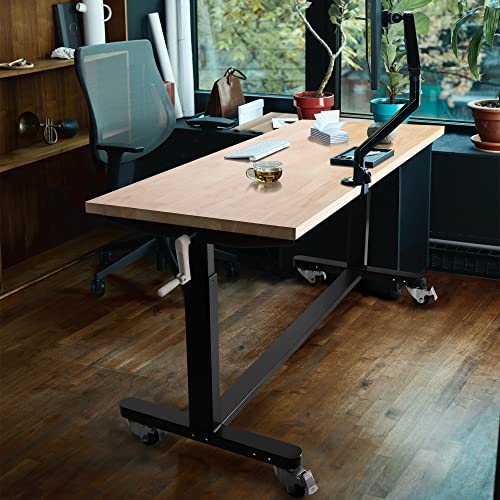 WORKPRO 60” Height Adjustable Work Table with Crank Handle and Casters, 60” x 24” Wooden Top Standing Desk Workbench, Heights from 29”-38”, 500 Lbs WORKPRO