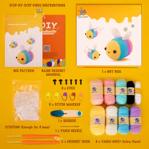 Crochetta Crochet Kit for Beginners, Beginner Crochet Starter Kit with Step-by-Step Video Tutorials, Beginner Crochet Kit for Adults Kids, Knitting Crochetta