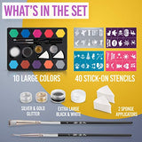 Face Paint Kit for Kids - 58 pcs. Set with Water Based - Quick Dry - Non-Toxic Sensitive Skin Paints - Glitters - Sponge Applicators - Professional ADIS&GUYS ART SUPPLY