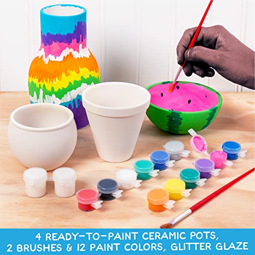 Made By Me Paint Your Own Ceramic Pottery, Fun Ceramic Painting Kit for Kids, Paint Your Own Ceramic Pottery Dish, Flower Pot, Vase & Bowl, Great - WoodArtSupply