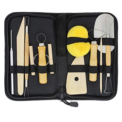 US Art Supply 12-Piece Pottery and Clay and Sculpting Tools Set with Canvas Zippered Case - WoodArtSupply