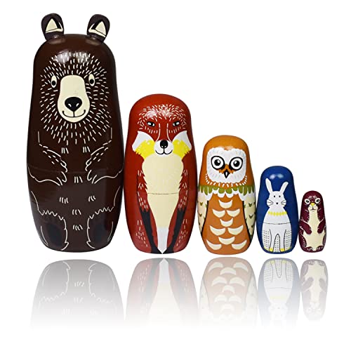 Nesting Dolls Russian Matryoshka Dolls for Kids Wood Stacking Nested Set 5 Pieces Handmade Toys for Children Christmas Birthday Decoration Halloween Zoymiu