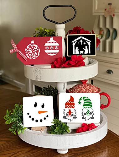 Christmas Stencils for Painting on Wood,3x3” Reusable Holiday Xmas Stencil Drawing Templates for Christmas Tree/Tier Tray/Window Decor Yamcyh