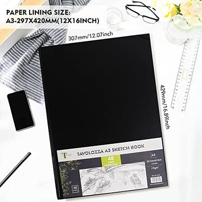 Tavolozza A3 (16.54"x11.69") Heavyweight Hardcover Sketch Book, 96 Pages (102 lb/170gsm), Durable Acid Free Drawing Paper for Painting & Drawing Dry - WoodArtSupply