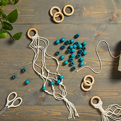 Bright Creations Unfinished Teal Wood Beads and Wooden Rings for Macrame, DIY Crafts (80 Pieces) - WoodArtSupply