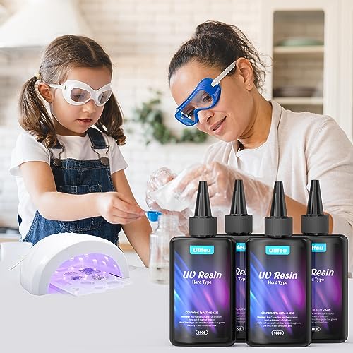 ULLFEU 400g Clear UV Resin Kit - High Gloss UV Epoxy Resin Hard Type, Fast Curing, Non Yellowing, Low Odor UV Cure Resin Ultraviolet Curing Resina UV ULLFEU