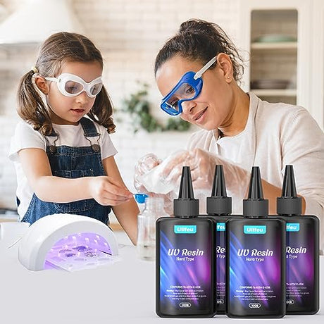 ULLFEU 400g Clear UV Resin Kit - High Gloss UV Epoxy Resin Hard Type, Fast Curing, Non Yellowing, Low Odor UV Cure Resin Ultraviolet Curing Resina UV ULLFEU