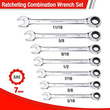 WORKPRO 7-Piece Ratcheting Combination Wrench Set, 72 Teeth, Combo Ratchet Wrenches Set with Roll Up Pouch, SAE 5/16"-11/16" WORKPRO