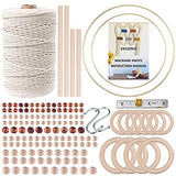 152pcs Macrame Kits for Beginners 3mm x 220yards Natural Cotton Macrame Cord with Wooden Beads,Wooden Rings,Wooden Sticks,Metal Rings Macrame ZXCDINO