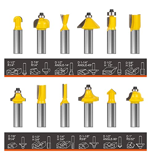 Router Bits Set 1/2 Inch Shank - BAIDETS 12 Pieces 1/2" Tungsten Carbide Router Bits, Woodwork Tools BAIDETS