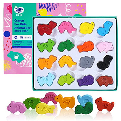 KIDDYCOLOR 16 Pack Animal-shaped Crayons for Toddler, Bulk Crayon Set, Non-Toxic Washable Crayons, School Supplies Gift for Kids, Christmas &
