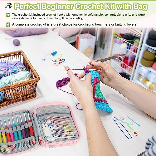 Katech Crochet Hooks Set with Crochet Case, 73-Piece Crochet Hooks Kit Knitting Accessories Ergonomic Aluminum Alloy Crochet Hook Colorful Crochet Katech