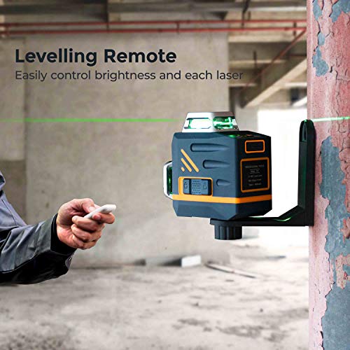CIGMAN Laser Level Self Leveling 3x360° 3D Green Cross Line for Construction and Picture Hanging, Rechargeable battery, Remote Controller, Magnetic
