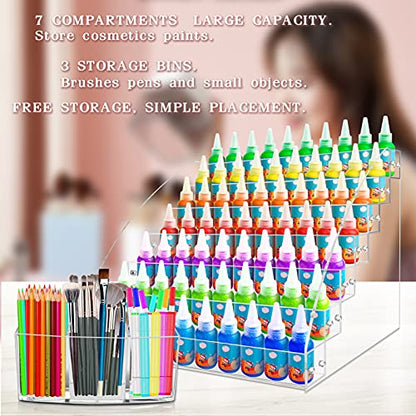 LASZOLA 7 Layers Paint Storage Organizer and Paint Brush Holder, Acrylic Paint Rack Stand Oil Paint Tubes Ink Bottle Paints Tool Storage Holder with