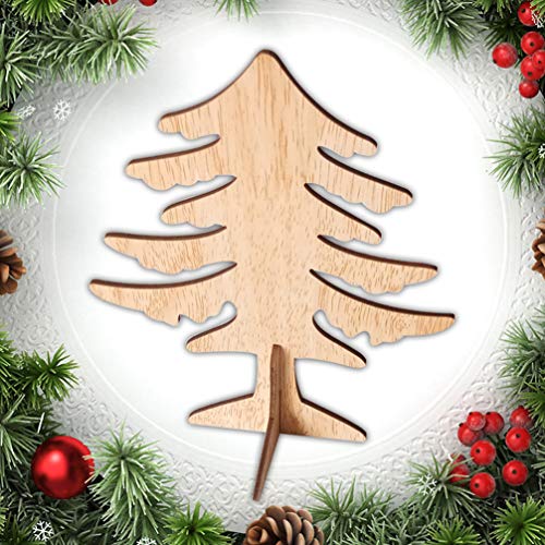 Amosfun 6pcs Wooden Christmas Tree Crafts 3D Unfinished Natural Wood Cutouts Sculpture Tabletop Xmas Tree Ornament for Cabinet Bookshelf Party Decor Amosfun