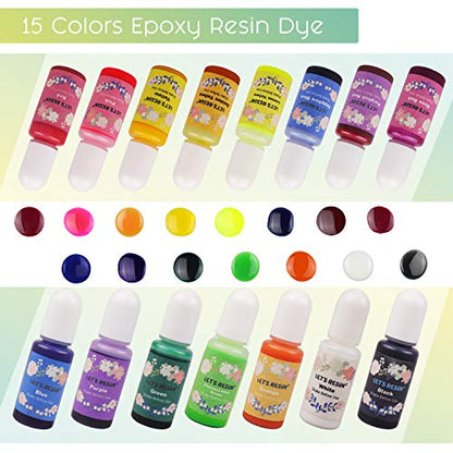 LET'S RESIN Epoxy Resin Dye,15 Color Translucent Epoxy Resin Pigment,Odorless Concentrated Epoxy Resin Paint Each 0.35oz,Liquid Resin Colorant for