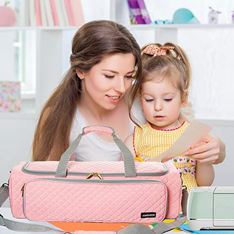 AMOIGEE Carrying Case for Cricut Explore Air 2, Cricut Maker 3, Cricut Explore 3, Pink Storage Organizer for Cricut accessories, Quilted Cricut Bag AMOIGEE