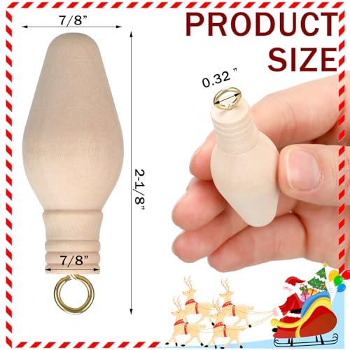 Wenqik Wooden Christmas Light Bulb Unfinished Wood Ornaments for Craft