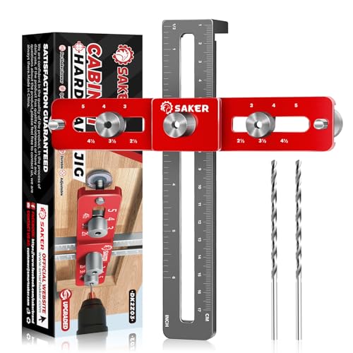 Saker Cabinet Hardware Doweling Jig,Adjustable Cabinet Template Tool for Knobs,Handles and Pulls,Self Centering Punch Locator Precise Woodworking Saker