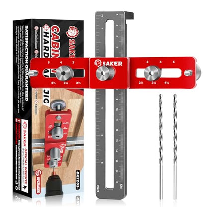 Saker Cabinet Hardware Doweling Jig,Adjustable Cabinet Template Tool for Knobs,Handles and Pulls,Self Centering Punch Locator Precise Woodworking - WoodArtSupply