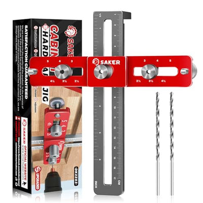 Saker Cabinet Hardware Doweling Jig,Adjustable Cabinet Template Tool for Knobs,Handles and Pulls,Self Centering Punch Locator Precise Woodworking