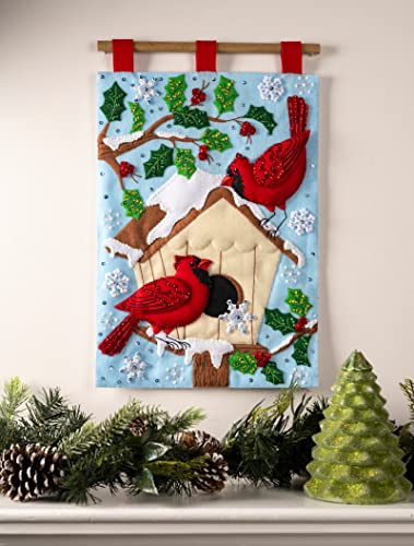 Bucilla Felt Applique Wall Hanging Kit, Cardinal Birdhouse, Perfect for DIY Arts and Crafts, 89514E - WoodArtSupply