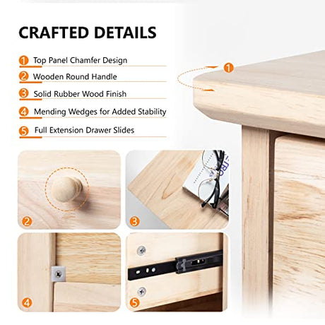 VINGLI Unfinished Natural Solid Wood 3 Drawer Dresser for Bedroom, Farmhouse Dressers & Chests of Drawers Color DIY Rubber Wood Dresser with Full VINGLI