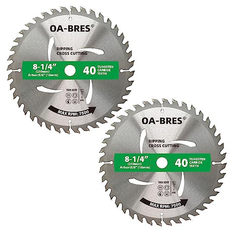 8-1/4-Inch 40-Tooth Circular Saw Blade with 5/8-Inch Arbor, TCT ATB Ripping/Cross Cutting Blade for Wood Cutting (2-Pack) OA-BRES