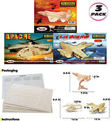 Puzzled Bundle of Aircrafts: F-15, Apache, & F-18 Wooden 3D Puzzles Construction Kits - Fun & Educational DIY Combat Toys, Assemble Model Unfinished Puzzled