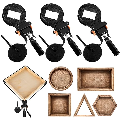 Feekoon 3 Packs Strap Clamps for Woodworking, Quick Release Band Clamps with 4 Corner Claws, Thick and Sturdy Belt Clamps, Adjustable Picture Frame Feekoon