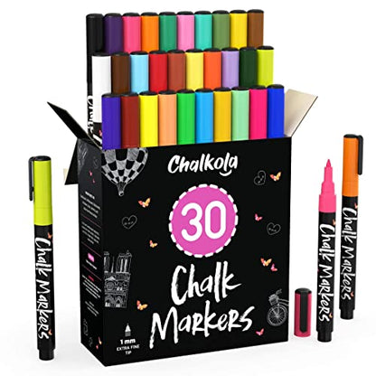 Chalkola 30 Markers 1mm + 4 white 3mm + 6 white Variety Markers Bundle - WoodArtSupply