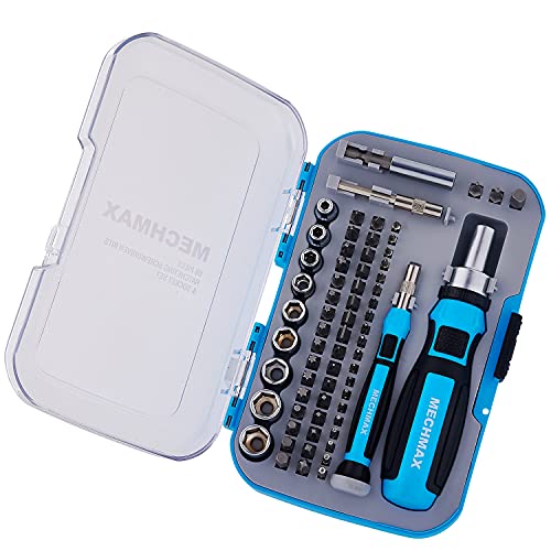 MECHMAX Ratcheting Screwdriver Bits & Socket Set 68 Piece, Magnetic Bits with Storage Case for Home, Garage, Office, Apartment, Car, Dorm, Back to MECHMAX
