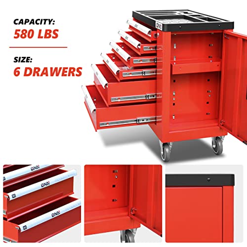 New Package DNA MOTORING 36" H X 30.5" W X 18"D Heavy Duty Lockable Slide Tool 6-Drawers Chest Rolling Tool Cart Cabinet with Keys (TOOLS-10002), Red DNA MOTORING