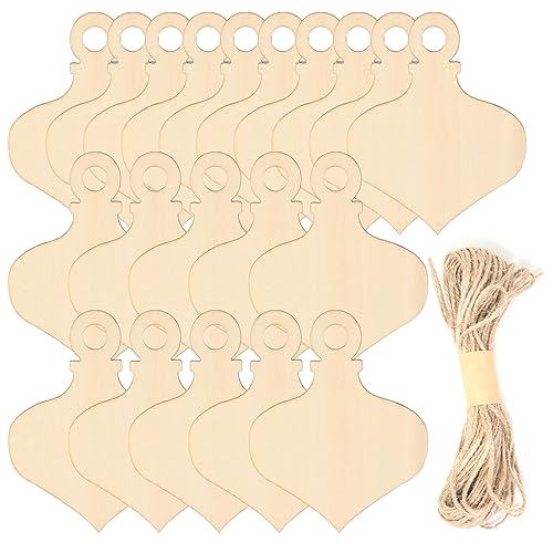 Honbay 30PCS Christmas Wooden Hanging Ornaments Acorn Shaped Unfinished Blank Wood Pieces Wood Slices Wood Chips Embellishments Thanksgiving Wooden