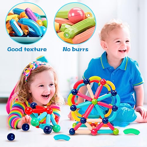 DMOIU 64 Pcs Magnetic Building Blocks STEM Educational Toy for Kids Montessori Learning Sticks and Balls, Sensory Activities Toys for Toddlers, Gift DMOIU