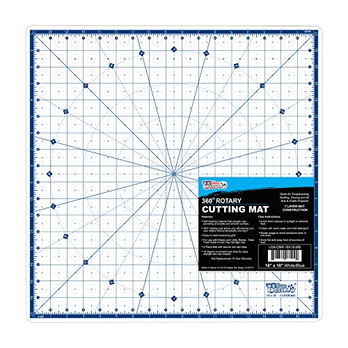 U.S. Art Supply 18" x 18" Rotary WHITE/BLUE High Contrast Professional Self Healing 7-Layer Durable Non-Slip Cutting Mat Great for Scrapbooking, U.S. Art Supply