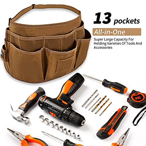 Waist Tool Belts with 13 Pockets,Waxed Canvas Tool Apron,Nail Apron,Woodworking Pouch for Men and Women,Adjustable Length from 28 to 45 Inches LEFOR·Z