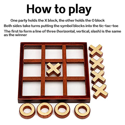 Tic Tac Toe Board Game, Small Wooden Tic Tac Toe Family Game Table Toy Solid Two-Player Parent-Child Interactive Board Games for Party Backyard