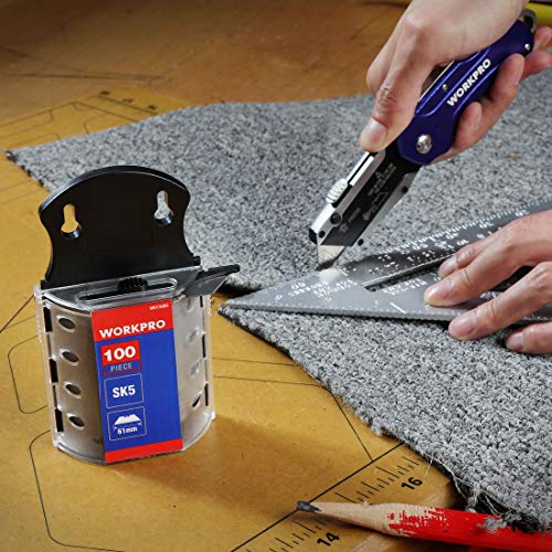 WORKPRO Utility Knife Blades, SK5 Steel, 100-Pack with Dispenser WORKPRO