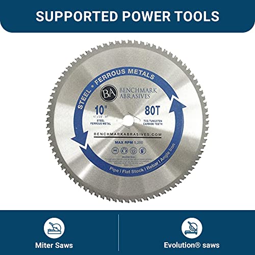 Benchmark Abrasives 10" TCT Saw Blades, Tungsten Carbide Tipped Circular Metal Cutting Saw Blades for Steel, Stainless Steel, Nickel, Titanium, - WoodArtSupply