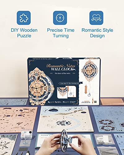 ROBOTIME Clock Wooden Puzzle, 3D Puzzle for Adults Wooden Metal Mechanical Model Clock Kits to Build, Hobbies Gift for Men Aesthetic DIY Decoration ROBOTIME