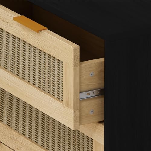 Fulvari 3 Drawer Rattan Dresser for Bedroom,Wood Storage Chest of Drawers,Rattan Storage Cabinet, Wide Closet Dresser Storage Organizer for Bedroom Fulvari