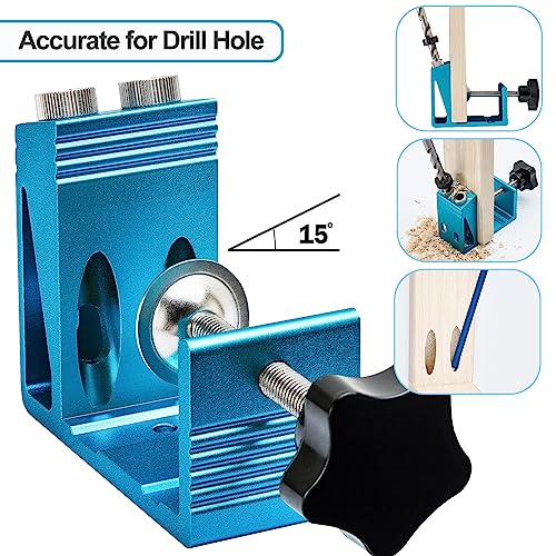 Pocket Hole Jig Kit with Drill Guide Joint Pocket Hole Jig 15 Degree Woodworking Inclined Hole Adjustable DIY Woodworking Tools Carpentry Locator