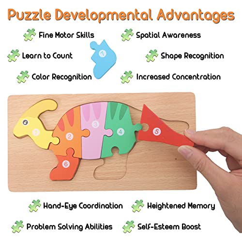 MONTESSORI MAMA Toddler Puzzles for Kids Ages 3-5 Dinosaur Puzzle 5-Pack, Montessori Toys for 3 Year Olds, Toddler Toys Age 2-4 Gifts for 3 Year Old Montessori Mama