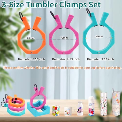 WAQONUY 3-Size Pinch Perfect Tumbler Clamp for Sublimation,Sublimation Tumbler Clamp for12 OZ,15 oz,20 oz,30 OZ,Sublimation Blanks Tumblers,Cup Cradle