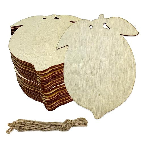 30PCS Unfinished Lemon Wood Cutouts Lemon Wood DIY Crafts Cutouts Blank Wooden Lemon Shaped Hanging Ornaments with Hole Hemp Ropes Gift Tags JEKEJIAJIU