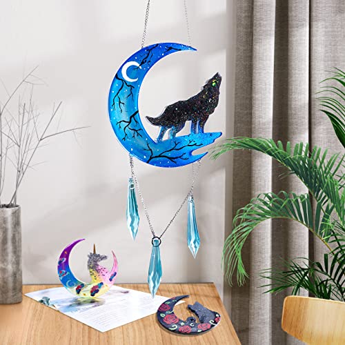 LET'S RESIN Resin Molds, Crescents Moon Molds, Epoxy Molds, Silicone Molds for Epoxy Resin, Wolf with Moon, Cat with Moon, Unicorn with Moon LET'S RESIN
