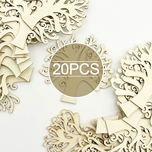 20 Pcs 5 Inches Family Tree Wood Cutout Blank Wooden Tree Shape for Crafts for Family Tree Weddings Christmas Ornaments and DIY Crafts Decoration Homakover