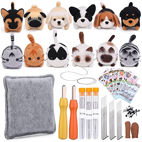 Needle Felting Kit,12 Pieces Doll Making Wool Needle Felting Starter Kit with Instruction,Felting Foam Mat and DIY Needle Felting Supply for DIY Mayboos